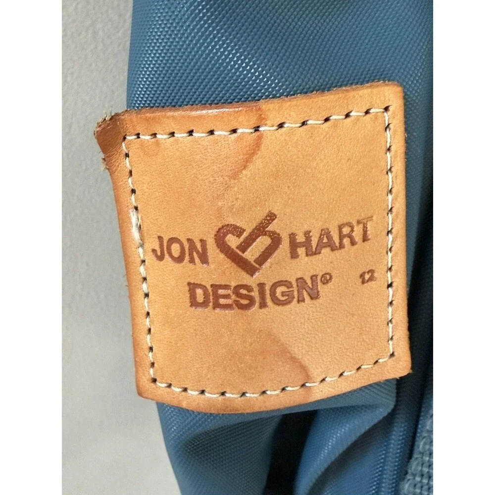 JON HART Genuine Leather Blue Coated Canvas Unisex Backpack KRE $260
